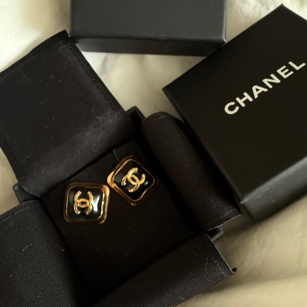 CHANEL Black and Gold CC Earrings